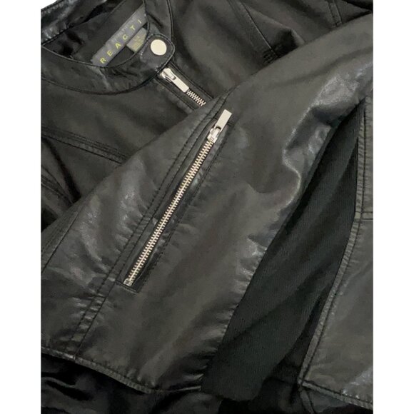 Kenneth Cole Reaction Black Faux Leather Moto Jacket Women’s Large L Slim Fit - Picture 9 of 13